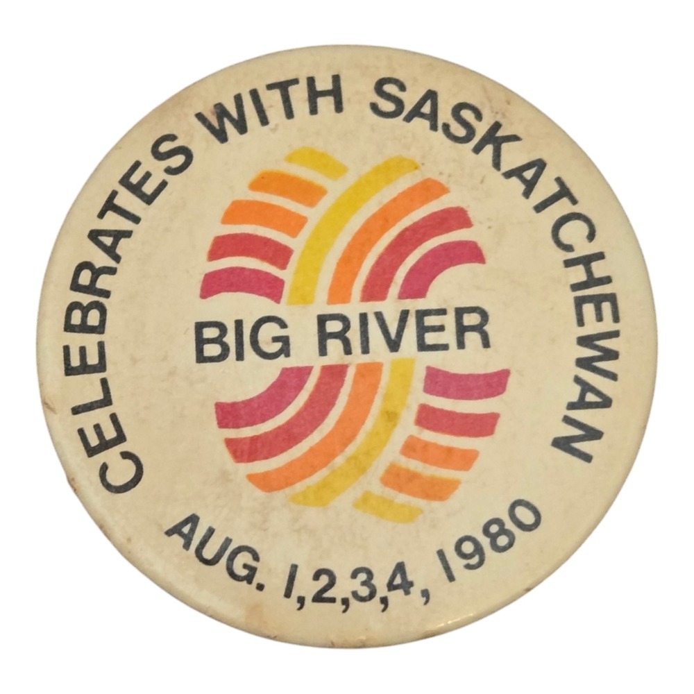 Vintage Pinback Button 1980 Celebrates With‎ Saskatchewan Canada 2.25"